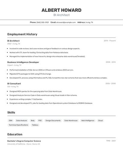 BI Architect Resume
