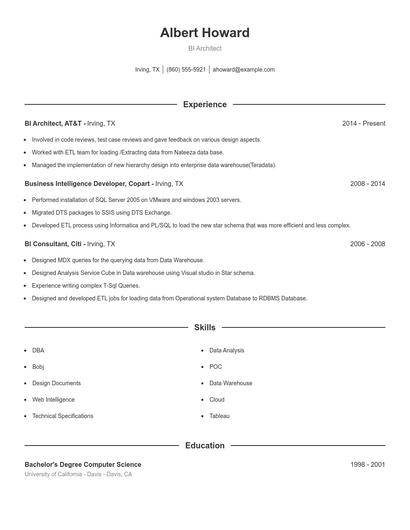 BI Architect Resume