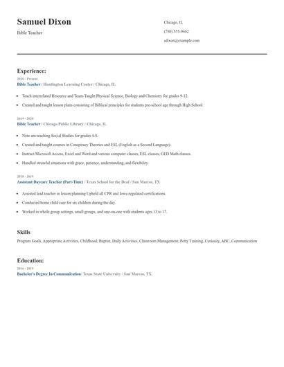 Bible Teacher Resume