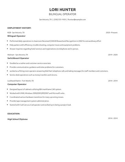 Bilingual Operator Resume