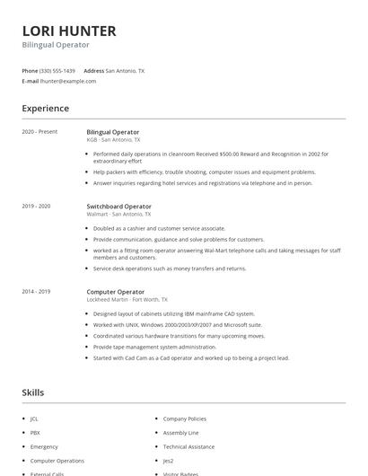 Bilingual Operator Resume