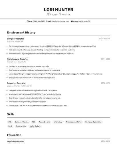 Bilingual Operator Resume