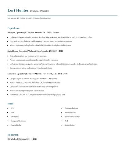Bilingual Operator Resume