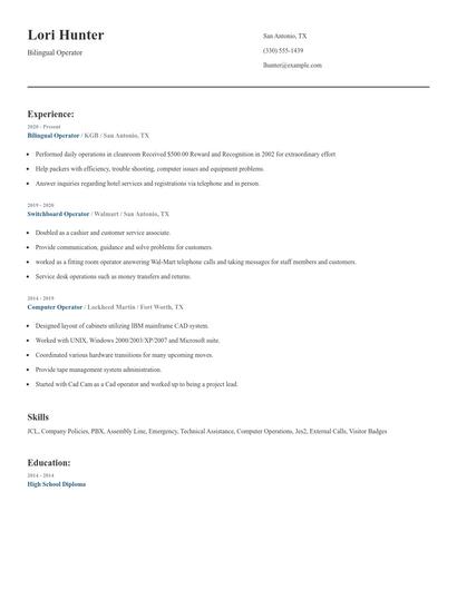 Bilingual Operator Resume