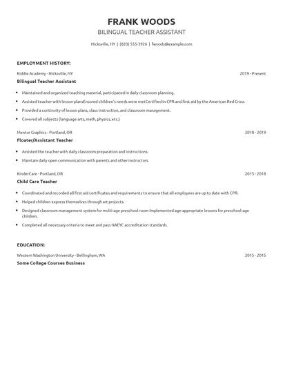 Bilingual Teacher Assistant Resume