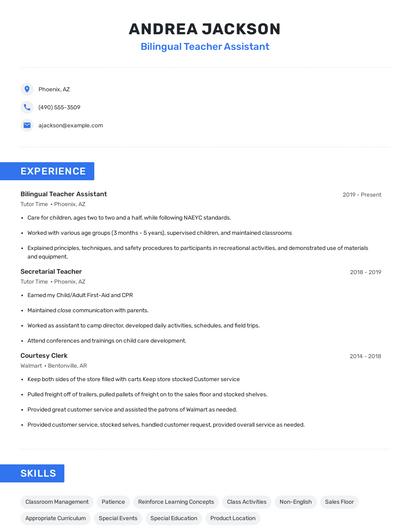 Bilingual Teacher Assistant Resume