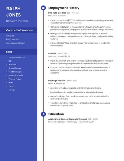 Billboard Installer Resume