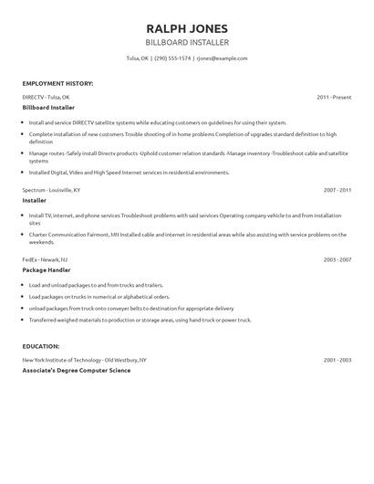 Billboard Installer Resume