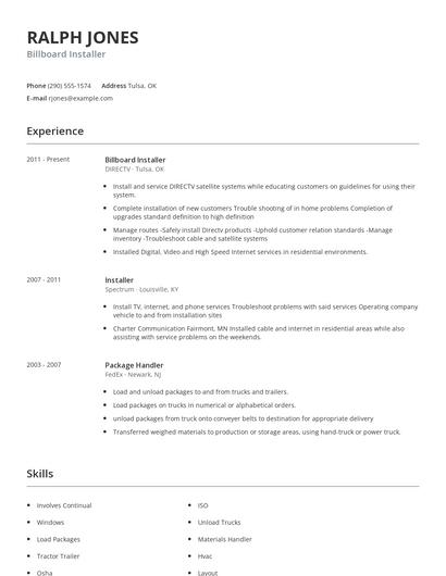 Billboard Installer Resume