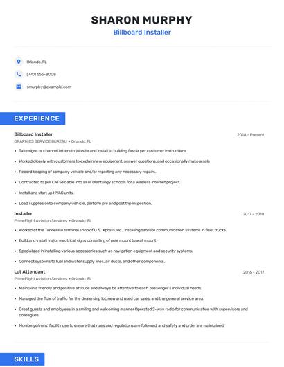 Billboard Installer Resume
