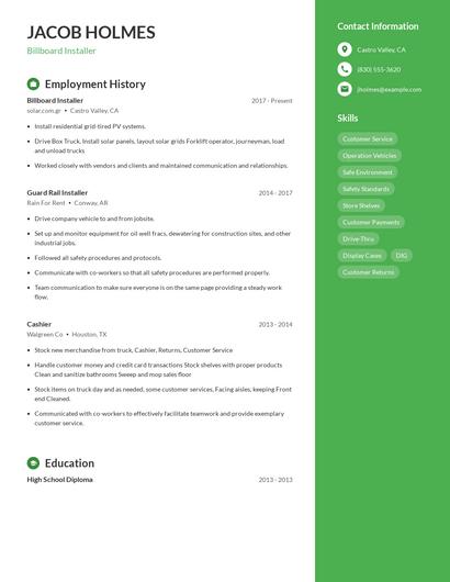 Billboard Installer Resume