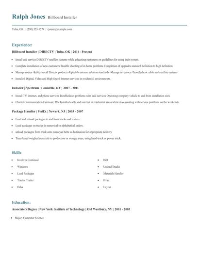 Billboard Installer Resume
