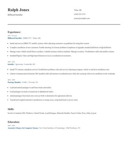 Billboard Installer Resume