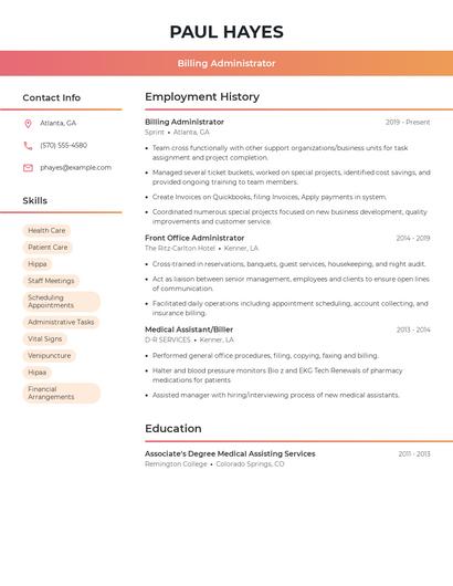 Billing Administrator Resume