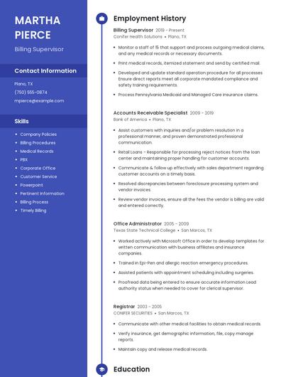 Billing Supervisor Resume
