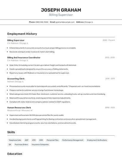 Billing Supervisor Resume