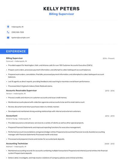 Billing Supervisor Resume