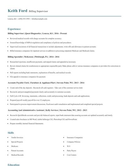 Billing Supervisor Resume