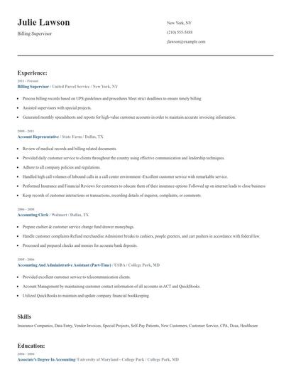 Billing Supervisor Resume