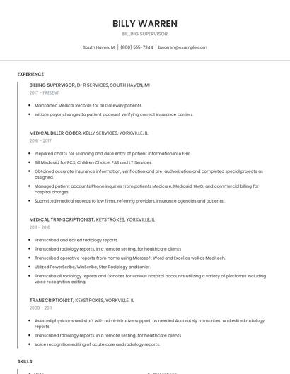 Billing Supervisor Resume