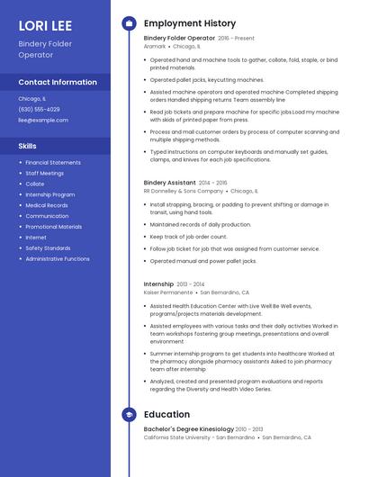 Bindery Folder Operator Resume