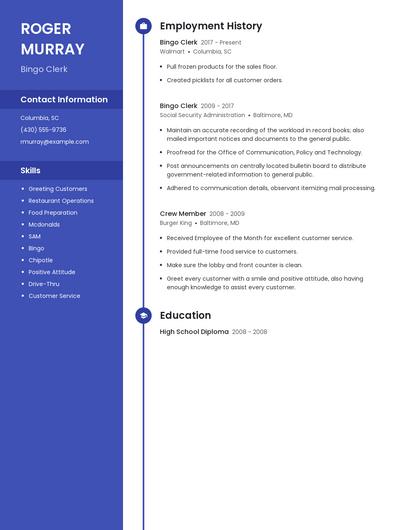 Bingo Clerk Resume