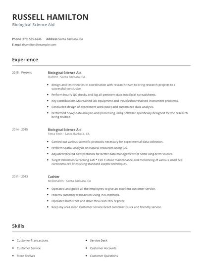 Biological Science Aid Resume