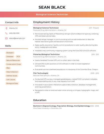 Biological Science Technician Resume