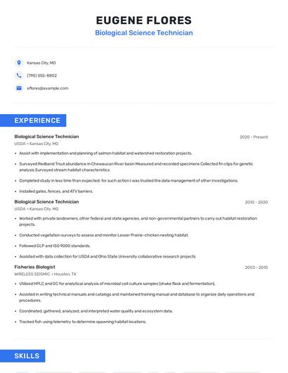 Biological Science Technician Resume