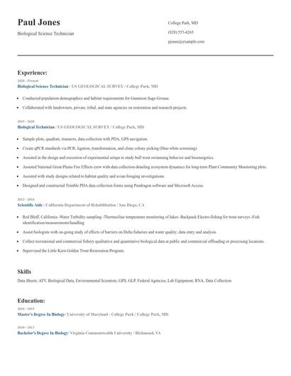 Biological Science Technician Resume