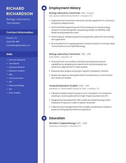 Biology Laboratory Technician Resume