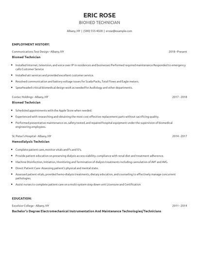 Biomed Technician Resume