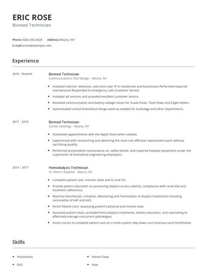 Biomed Technician Resume