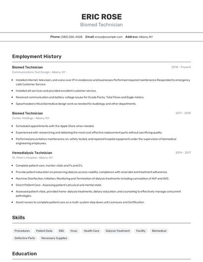Biomed Technician Resume
