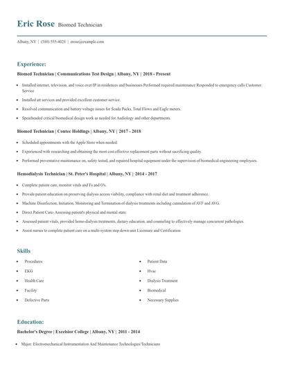 Biomed Technician Resume
