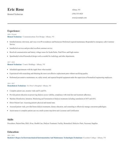 Biomed Technician Resume