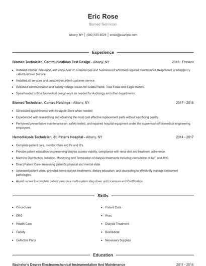 Biomed Technician Resume
