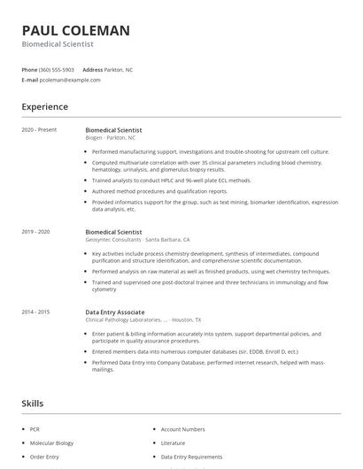 Biomedical Scientist Resume