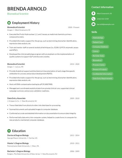 Biomedical Scientist Resume