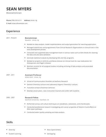 Biostatistician Resume