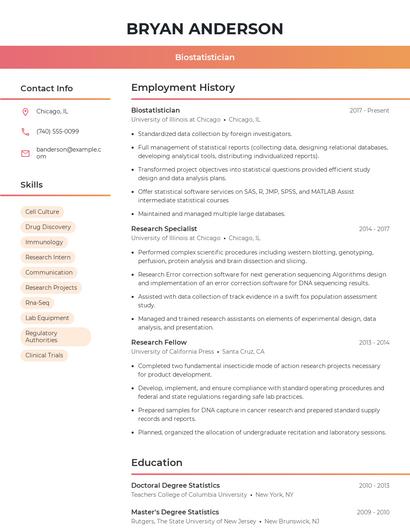 Biostatistician Resume