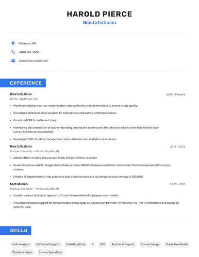 Biostatistician Resume