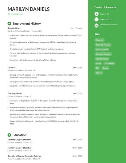 Biostatistician Resume