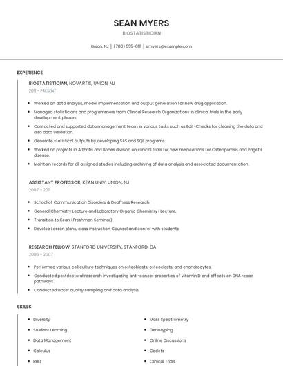 Biostatistician Resume
