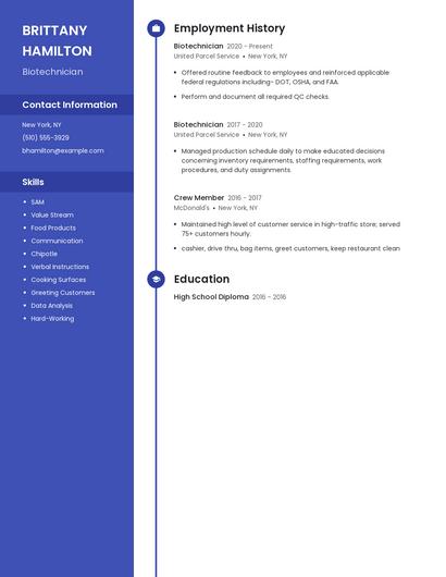 Biotechnician Resume
