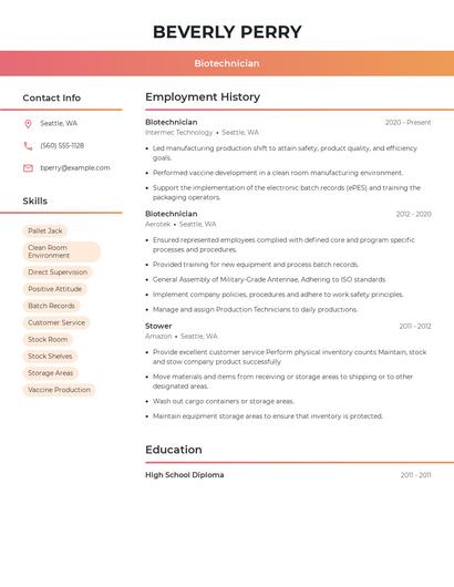 Biotechnician Resume