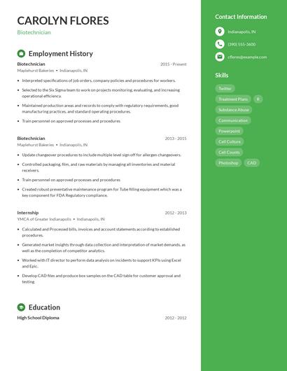 Biotechnician Resume