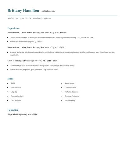 Biotechnician Resume