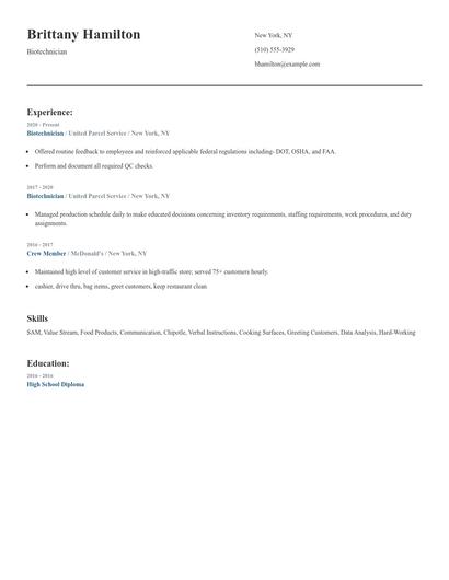 Biotechnician Resume