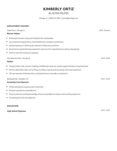 Blaster Helper Resume